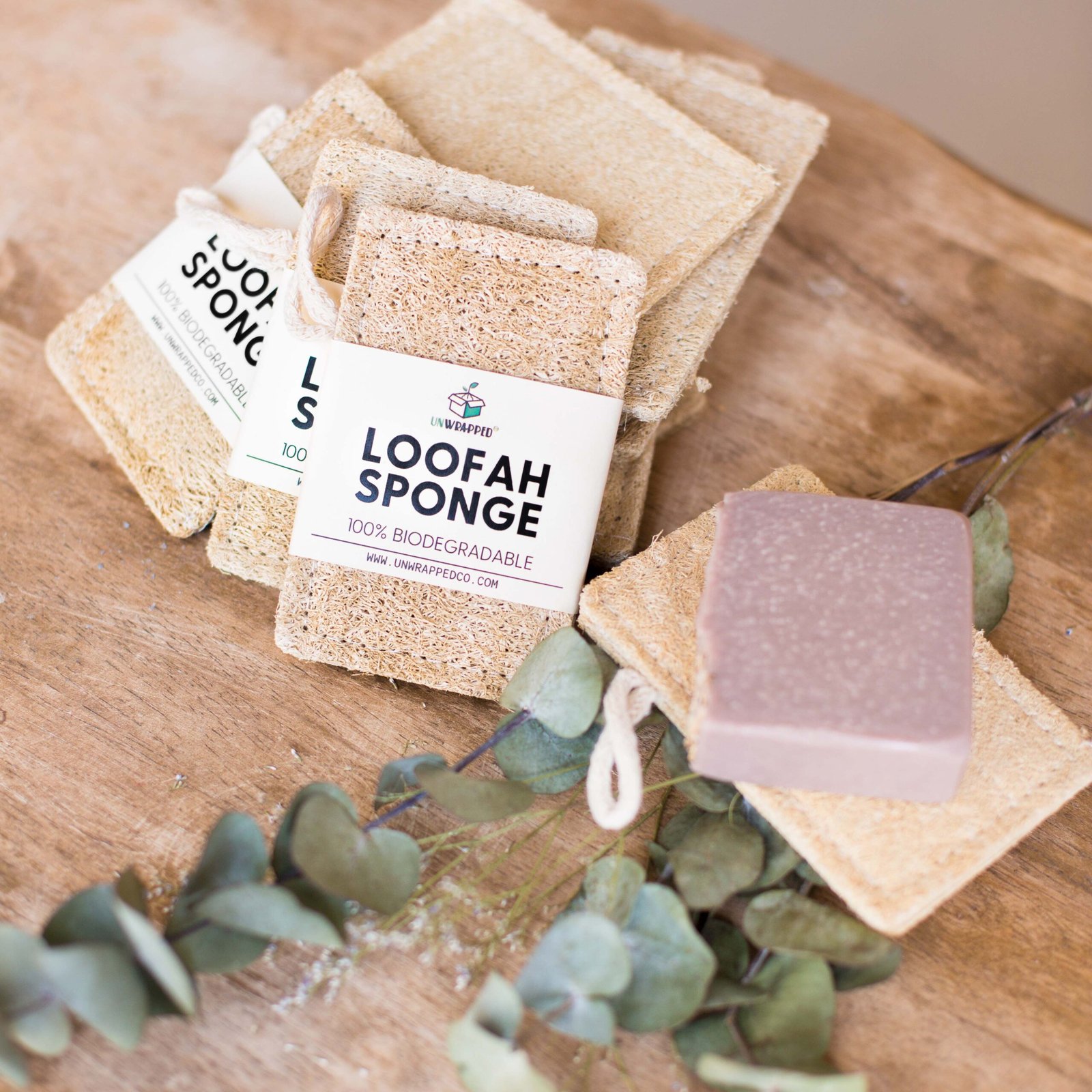 Unwrapped biodegradable loofah sponge