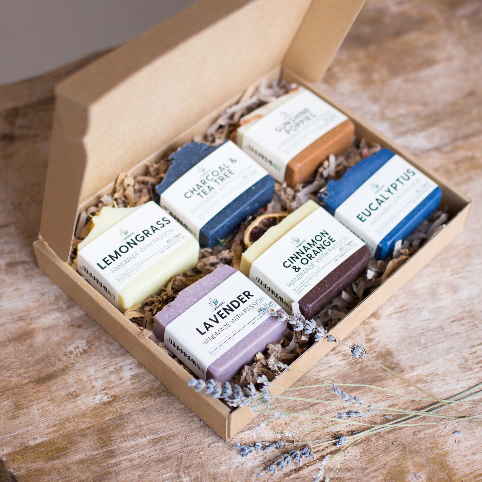 Unwrapped set of 6 soap bars