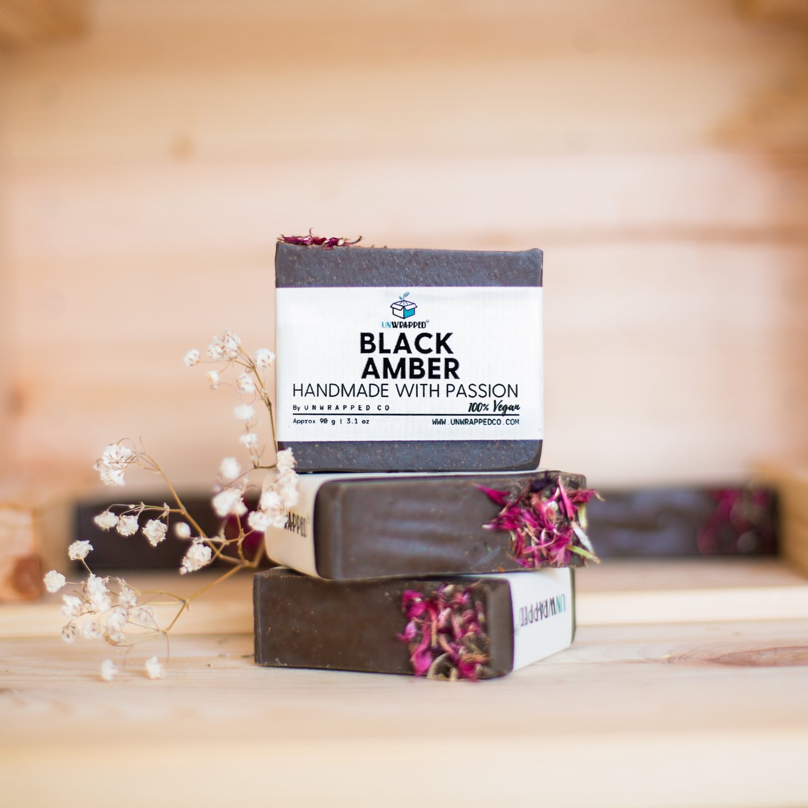 Unwrapped black amber soap bars