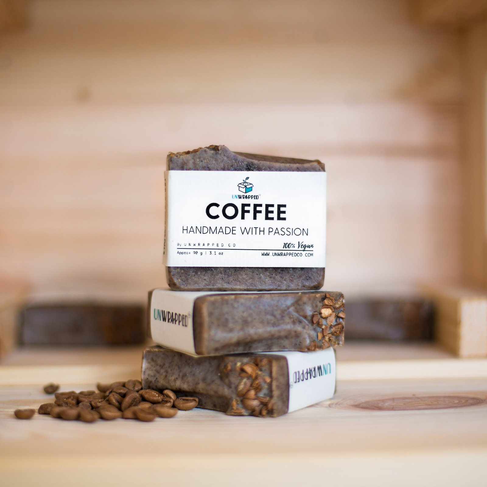 Unwrapped coffee scrub soap bar