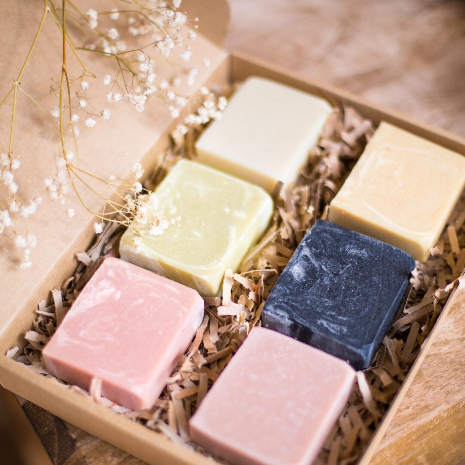 Unwrapped minimalist set of six soap bars