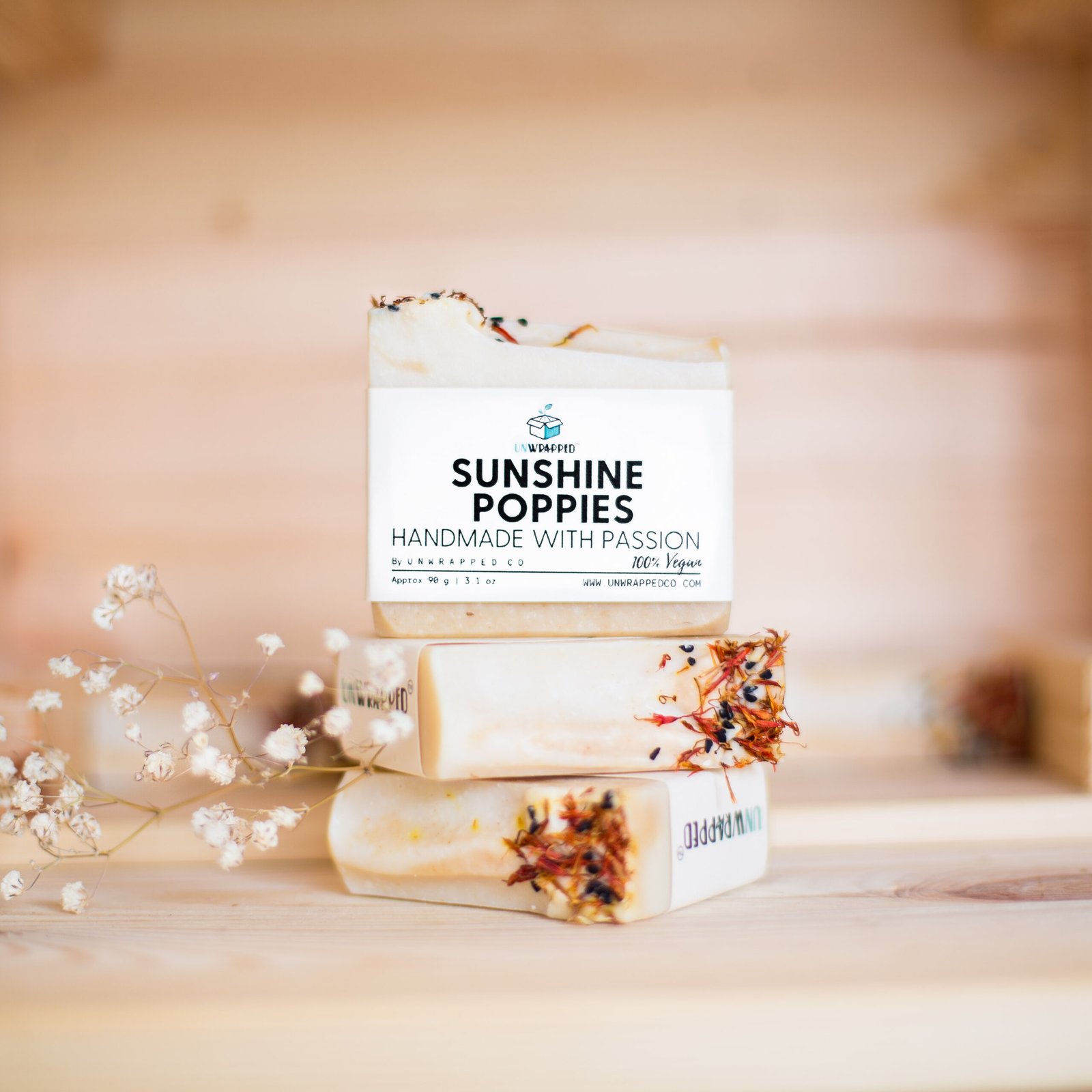 Unwrapped sunshine and poppies soap bars