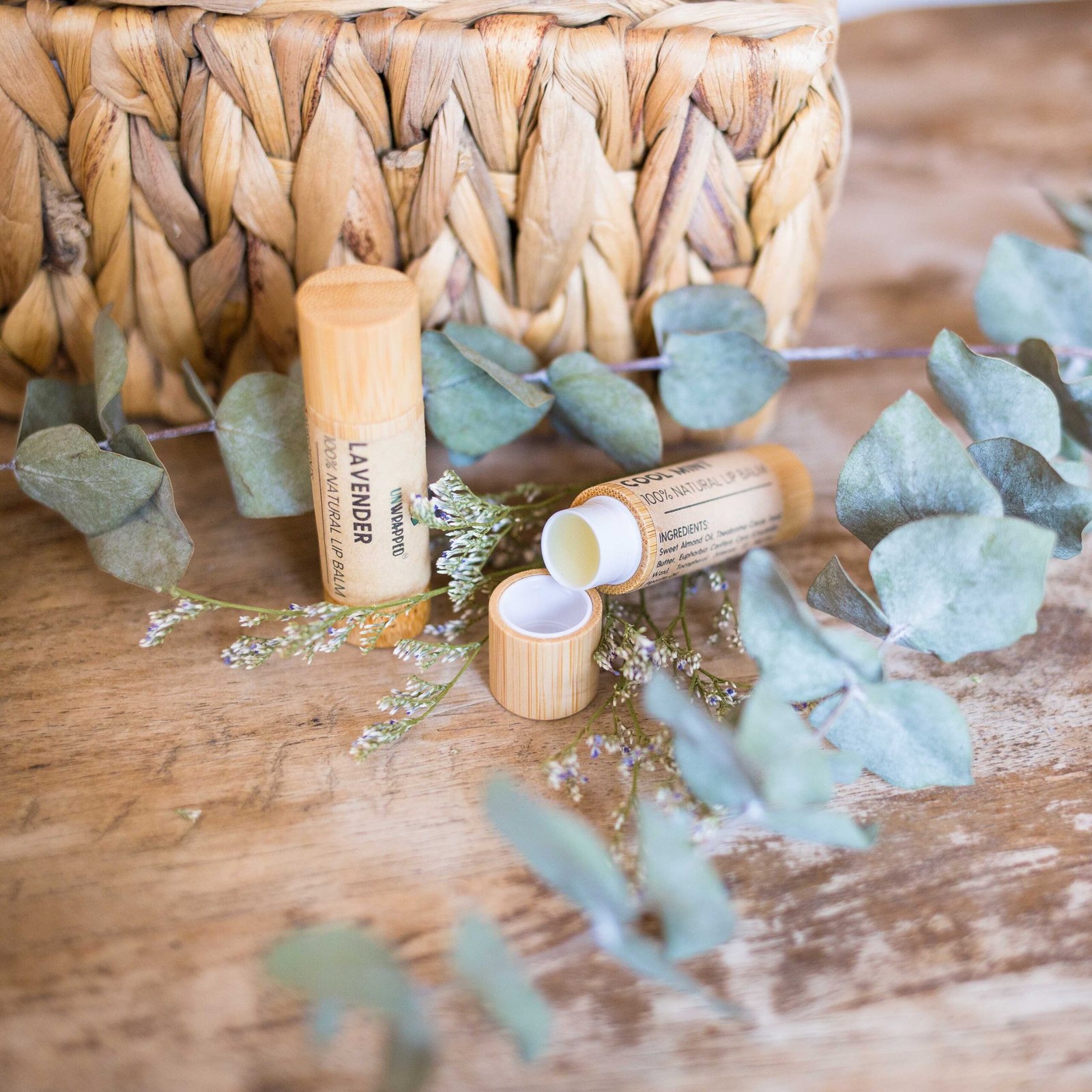 Unwrapped lavender lip balm
