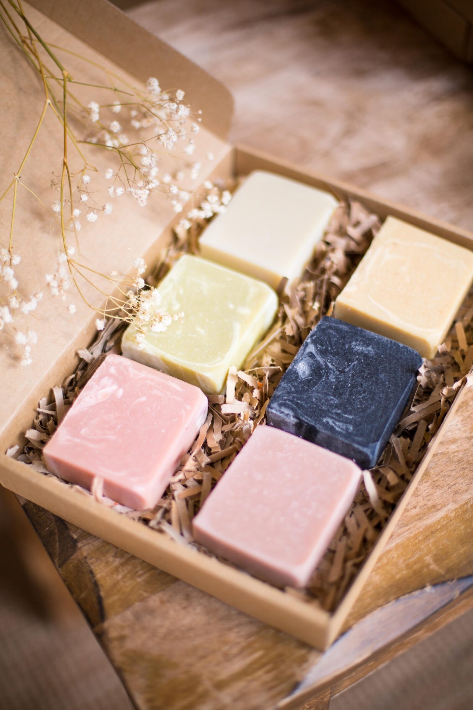 Unwrapped minimalist set of six soap bars