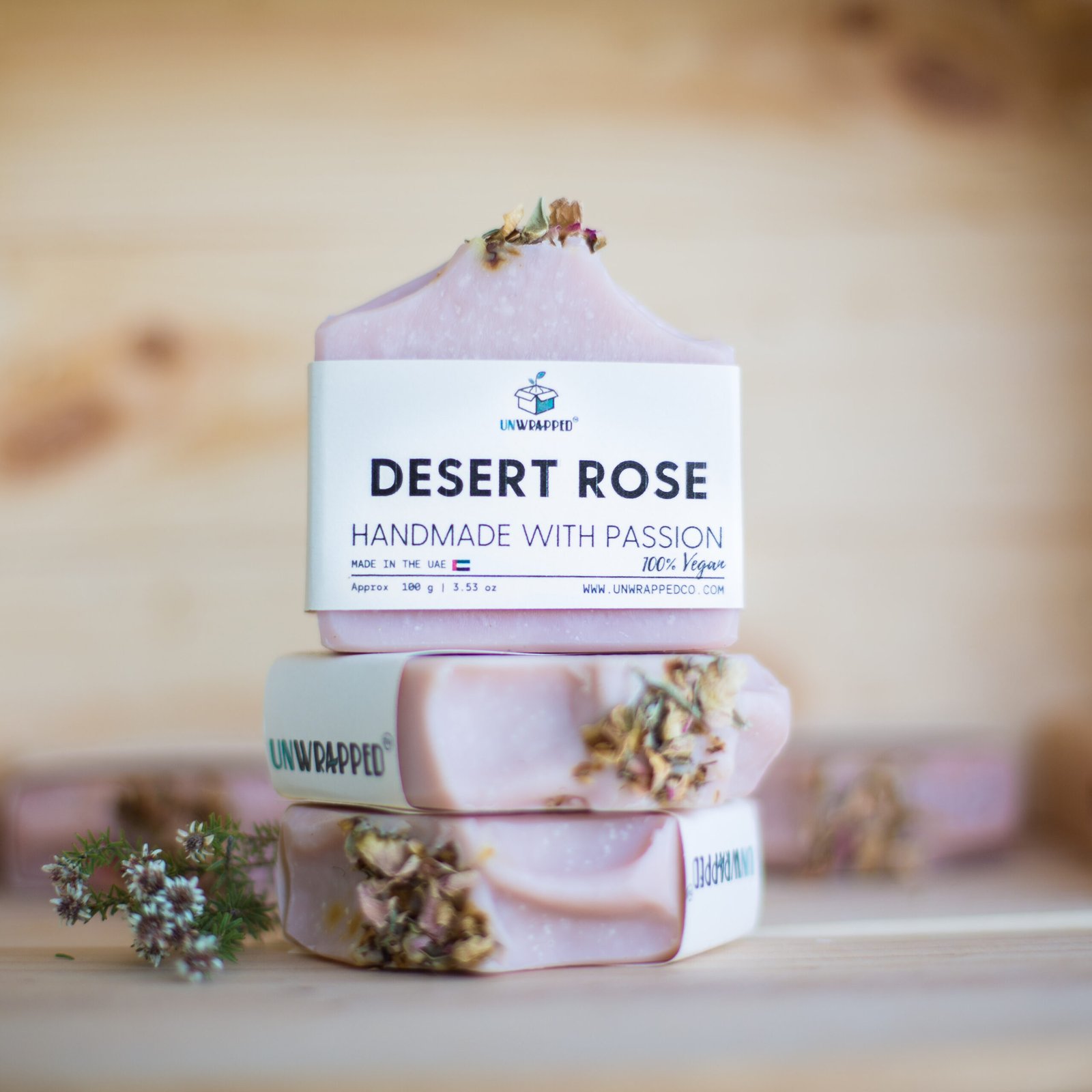 Unwrapped desert rose soap bars