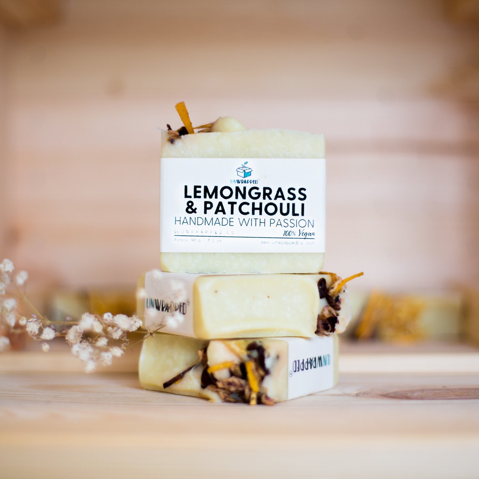 Unwrapped lemongrass and patchouli soap bars