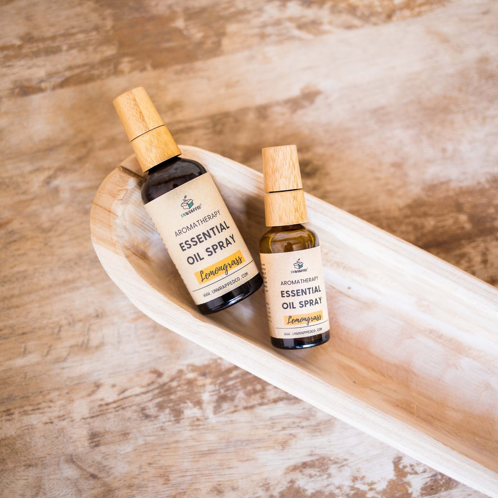 Unwrapped lemongrass essential oil spray